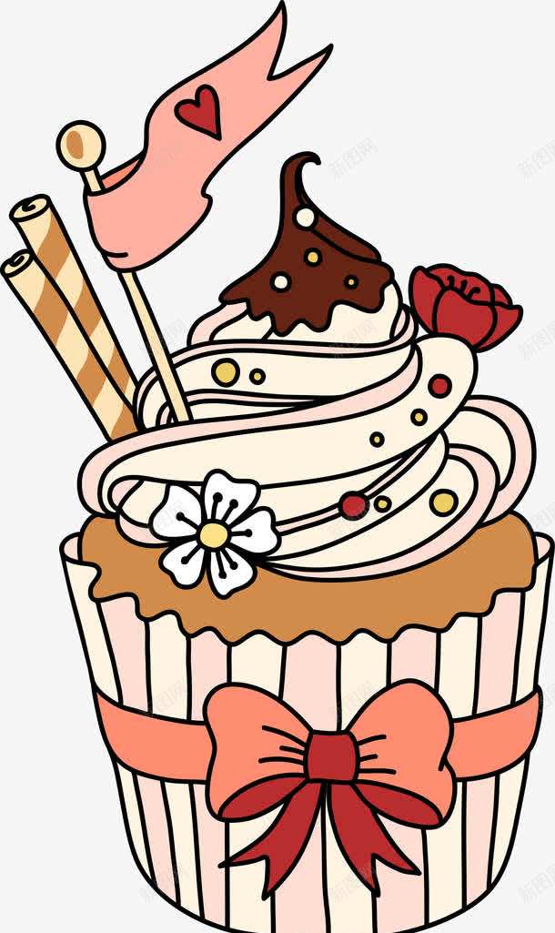 小清新纸杯蛋糕png免抠素材_88icon https://88icon.com 唯美花朵 小清新蛋糕 粉色旗子 红色蝴蝶结 纸杯蛋糕