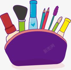 手绘紫色化妆包化妆用品图案素材
