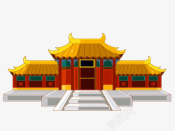 红色中国风楼宇装饰图案素材