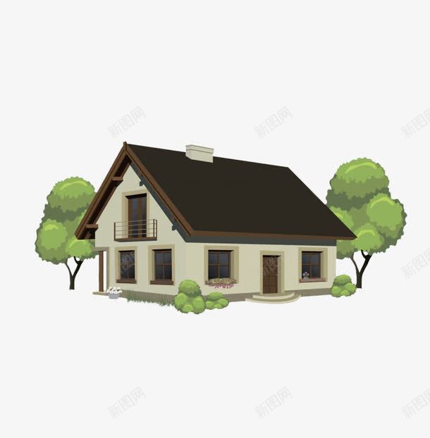 绿树和房屋png免抠素材_88icon https://88icon.com 房子 手绘 简图 绿树