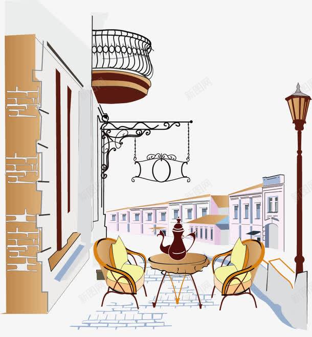 街头咖啡手绘画png免抠素材_88icon https://88icon.com 咖啡 欧式街头 街头 街头咖啡