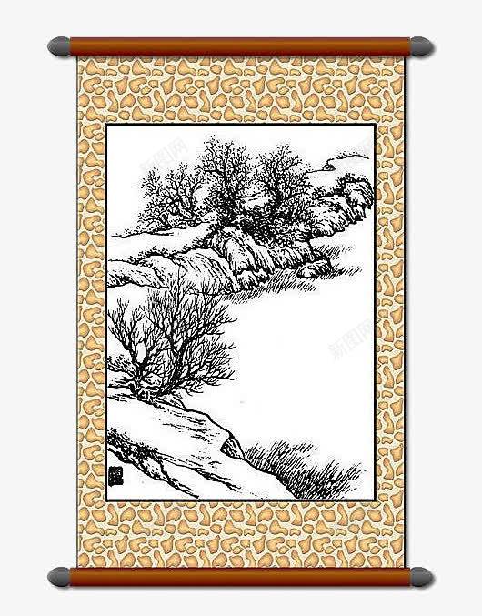 白描水墨画轴png免抠素材_88icon https://88icon.com 中国风画轴 国画画轴 水墨画轴 画轴