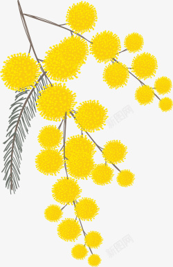 黄色含羞草树丛卡通黄色球状含羞草矢量图高清图片