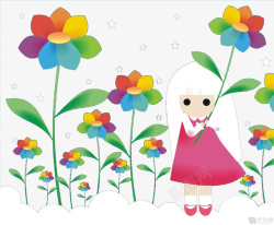 花朵和小女孩素材