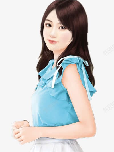 手绘蓝裙端庄美女png免抠素材_88icon https://88icon.com 手绘 端庄 美女 蓝裙