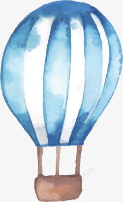 水彩手绘蓝色热气球矢量图素材