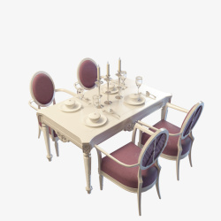 白色紫色简单复古北欧餐桌素材