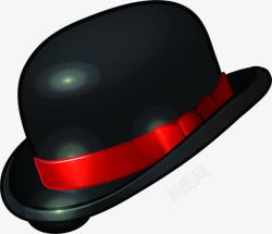 手绘黑色帽子红色蝴蝶结素材
