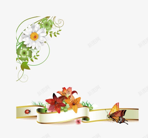 白色小花png免抠素材_88icon https://88icon.com 小花 彩带 矢量小花 鲜花