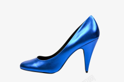蓝色女性钉形跟包头高跟鞋实物素材