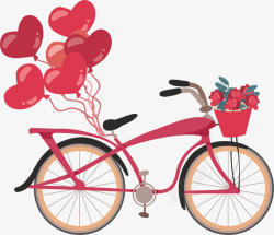 粉红色单车浪漫爱心气球单车矢量图高清图片