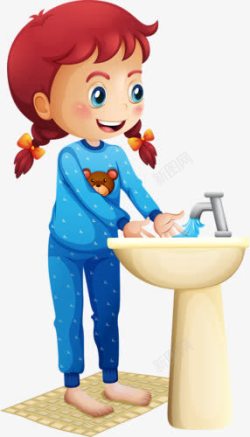 手绘正在洗水的小女孩素材