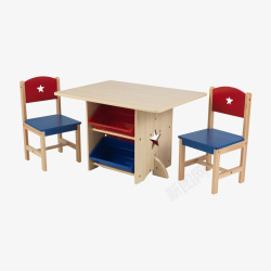 实物红蓝色木质儿童桌椅素材