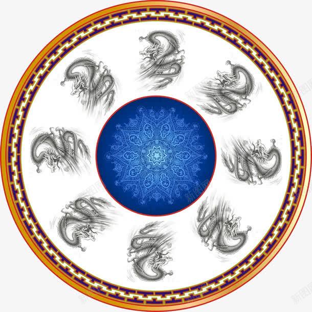 蓝色花纹png免抠素材_88icon https://88icon.com 传统艺术 图案 瓷盘 花边 设计 龙纹