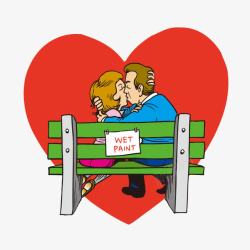在长椅上接吻的情侣素材