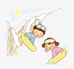 卡通儿童插画滑雪游戏素材