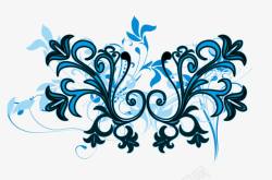 手绘蓝色复古花纹装饰素材
