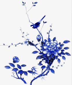 花朵指枝头鸟蓝色素材