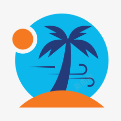 椰子树夕阳沙滩风圆形图案素材