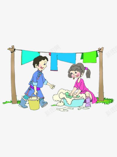 洗衣服的女孩png免抠素材_88icon https://88icon.com 卡通 女孩 衣服