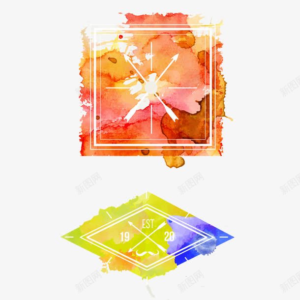 二款彩色水墨标签psd免抠素材_88icon https://88icon.com 标签 标签素材 水墨标签