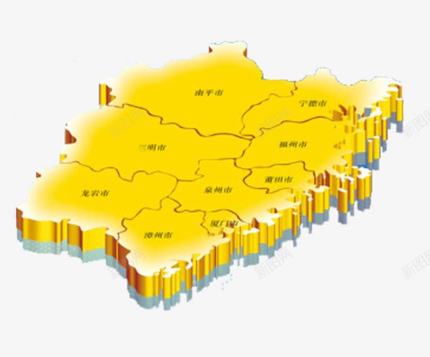 黄色立体福建地图png免抠素材_88icon https://88icon.com 地图 福建 福建地图 立体 黄色