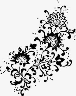 创意手绘扁平黑色的花卉植物素材