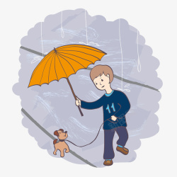 打伞的男孩和小狗素材