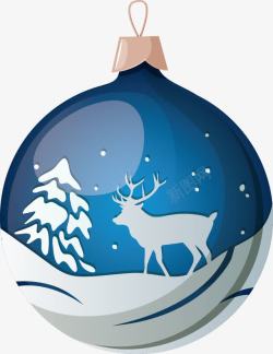 手绘蓝色圣诞节驯鹿圣诞球素材