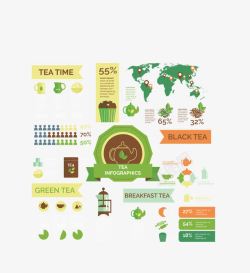 彩色茶文化世界分布图素材