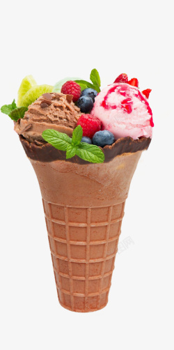 香草甜筒山莓草莓蓝莓冰淇淋高清图片