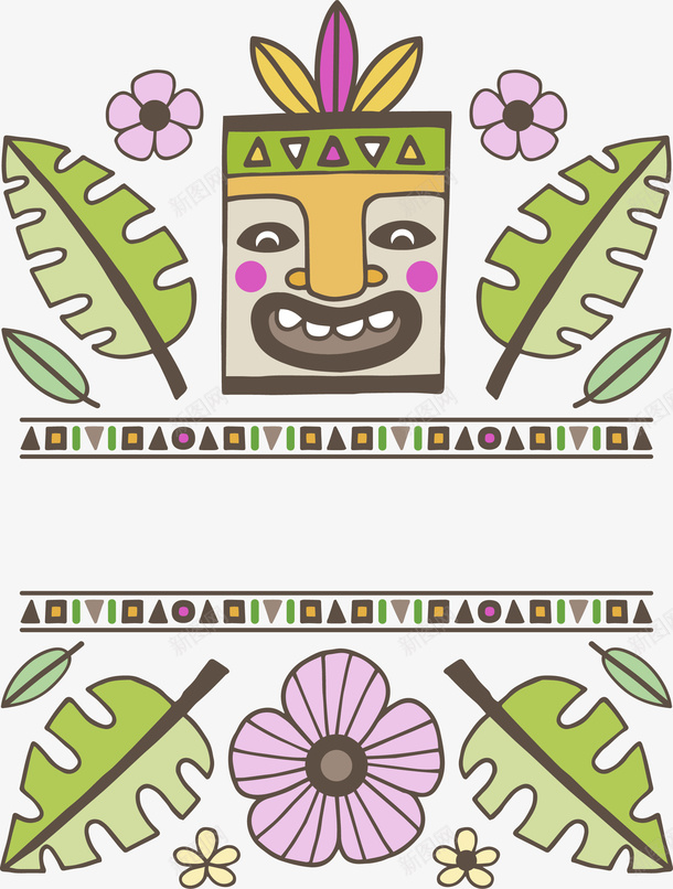 土著鬼脸面具标题框矢量图eps免抠素材_88icon https://88icon.com 土著面具 民族标题框 民族风 矢量素材 芭蕉叶 矢量图