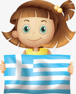 拿着希腊国旗的女孩矢量图素材