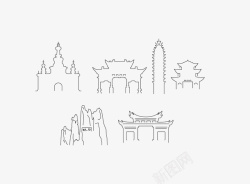 景点图标云南著名景点建筑线描图标高清图片