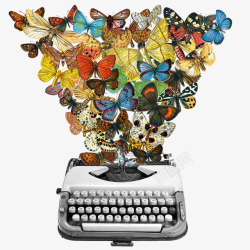 一群蝴蝶和打字机素材