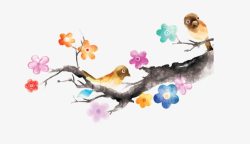手绘中国风彩色花朵水墨素材