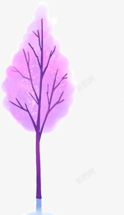 手绘紫色树木梦幻素材
