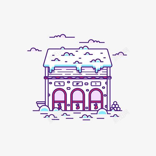 房顶有雪的建筑png免抠素材_88icon https://88icon.com 云朵 房子 简约 雪花