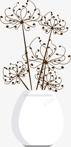 咖啡色简约线条花朵素材