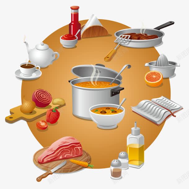 食材厨具矢量图eps免抠素材_88icon https://88icon.com 五花肉 厨具 洋葱 菜谱 食材 矢量图