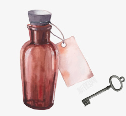 水彩手绘瓶子钥匙矢量图素材