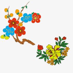 中国传统国画芙蓉和桃花素材
