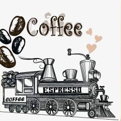 咖啡豆与复古咖啡车素材
