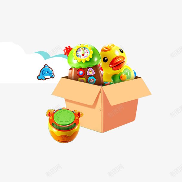 纸箱里的玩具png免抠素材_88icon https://88icon.com 儿童玩具 小鸭 玩具