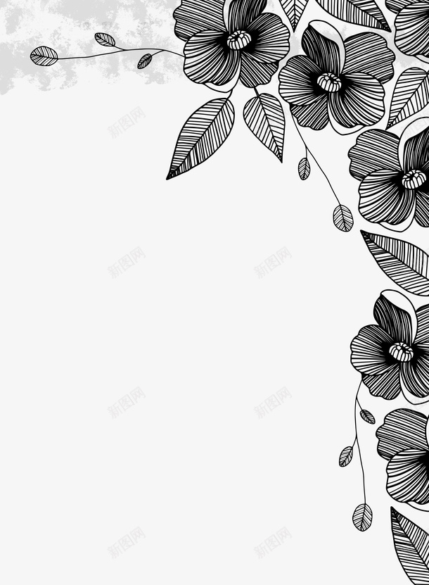 黑色线条花朵装饰图案psd免抠素材_88icon https://88icon.com 免抠PNG 线条 花朵 装饰图案 黑色