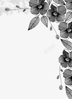 黑色线条花朵装饰图案素材