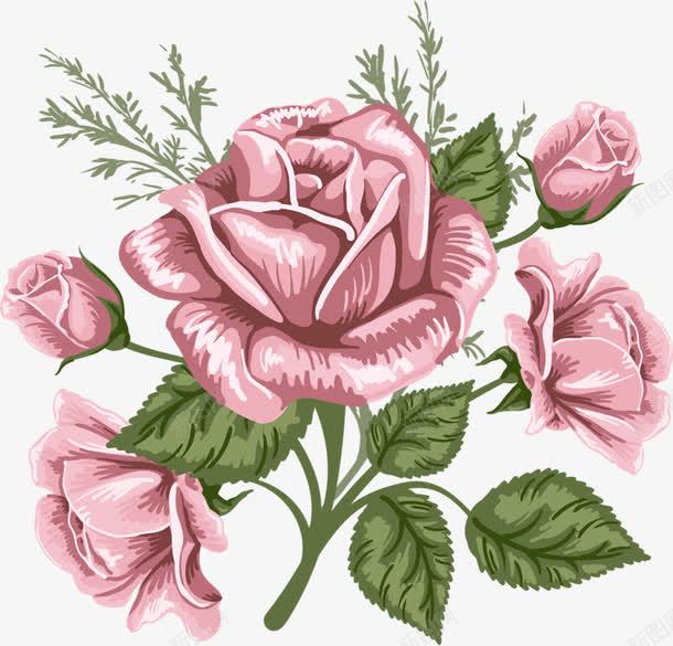 漂亮的花png免抠素材_88icon https://88icon.com 手绘 植物 粉色 绿色
