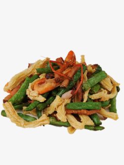 腐竹炒虾和豆角素材