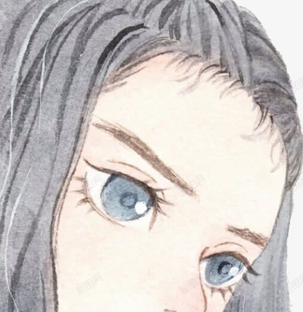 插画美女png免抠素材_88icon https://88icon.com 女孩 手绘 灰色 蓝色眼睛