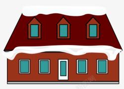 红色房子建筑屋顶积雪矢量图素材